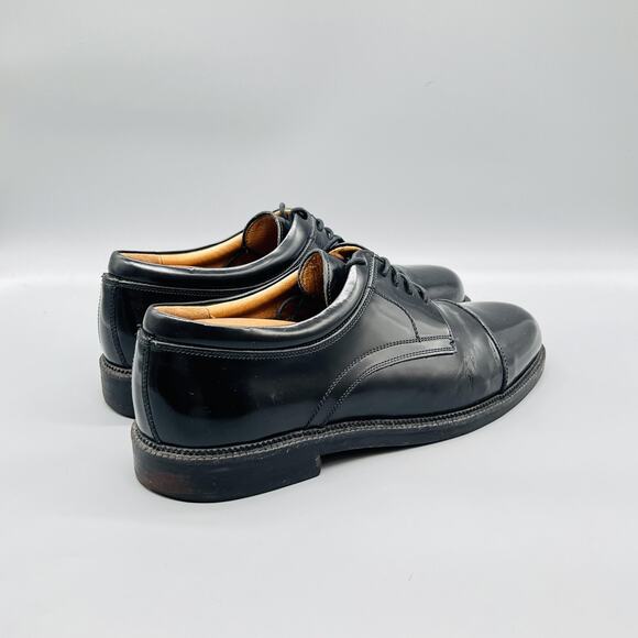 Johnston & Murphy Shoes Mens 10 Black Leather Cap Toe Derby Oxford Dress Italy